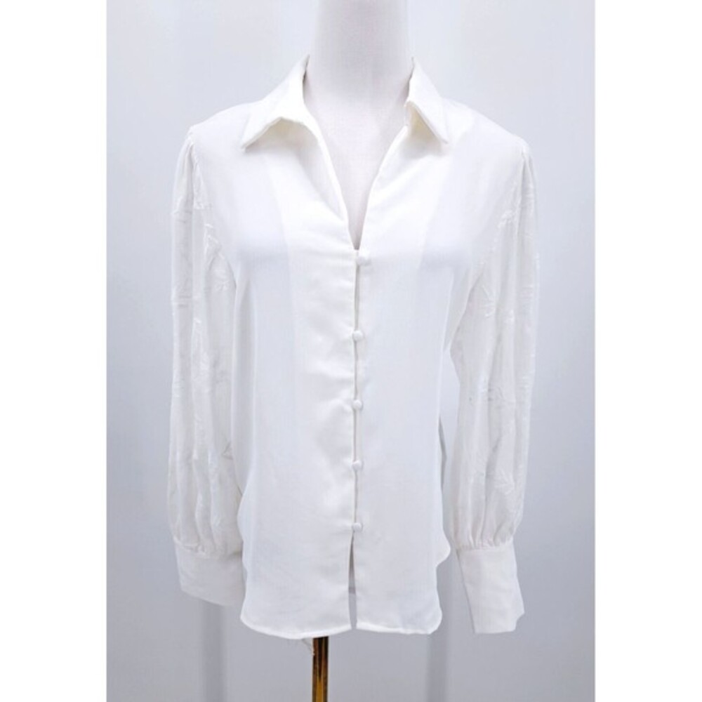 Soft Surroundings Blouse  Petite Small PS White‎ Button Up Sheer Sleeves